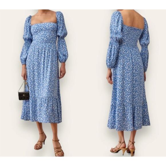 Reformation Dresses & Skirts - Reformation Mica Marie Blue Floral Midi Dress 10